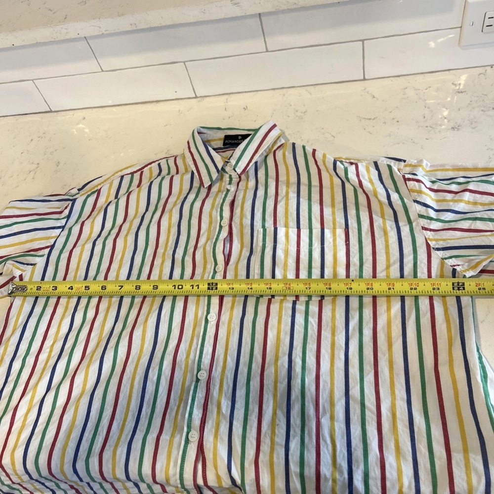 POMANDER PLACE Women's Sz. L Rainbow Striped Adair Boyfriend Shirt - Picture 8 of 10